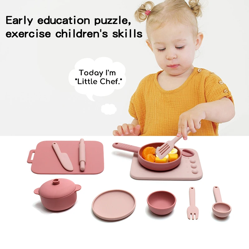 Children's Silicone Cooking Kitchen Toy Set for Boys Girls Gifts Kitchen Pretend Play Toy BPA Free Kids Montessori Learning Toys