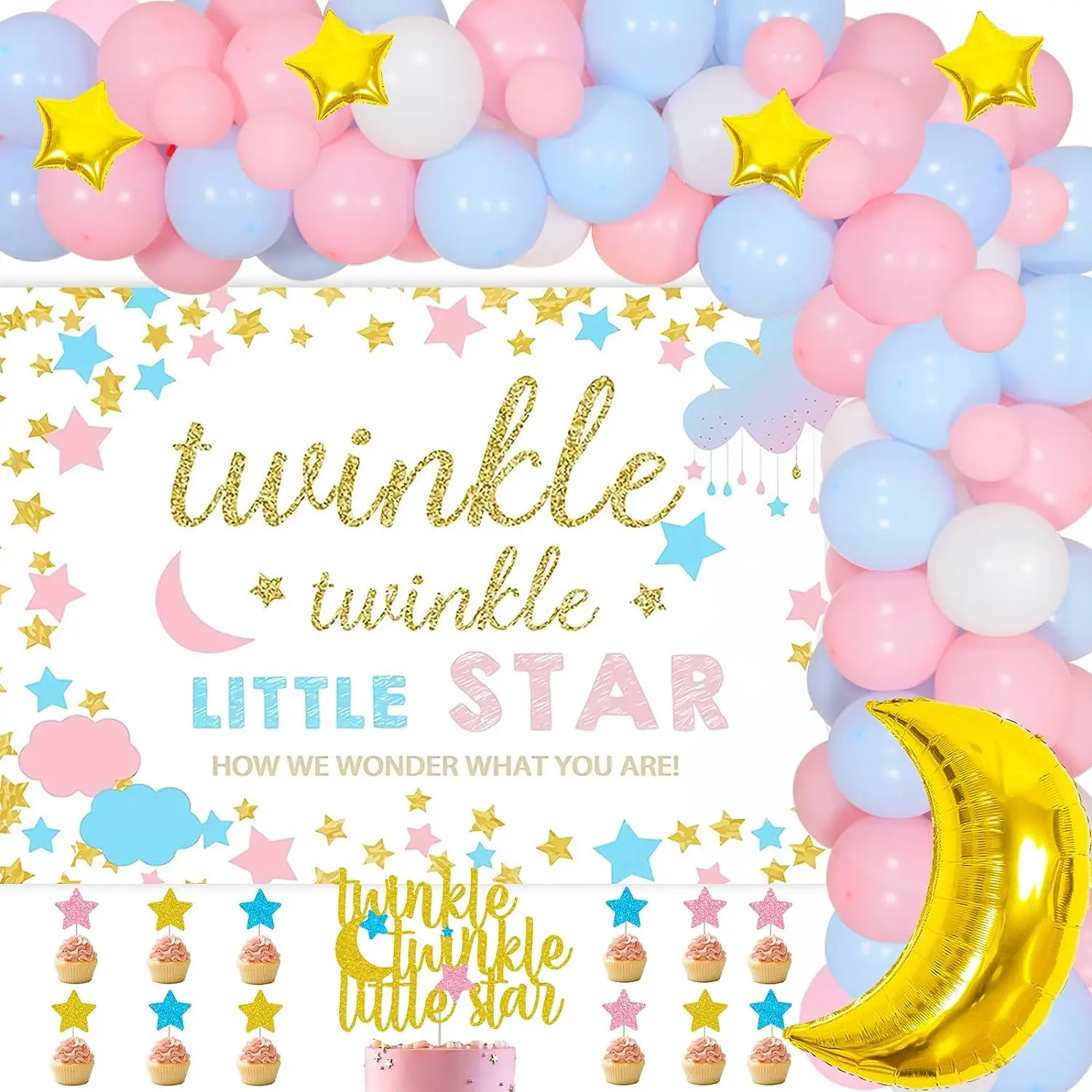 Twinkle Twinkle Little Star Gender Reveal Decorations Boy Or Girl Pink And Blue Balloon Kit Fondale Baby Shower Party Supplies