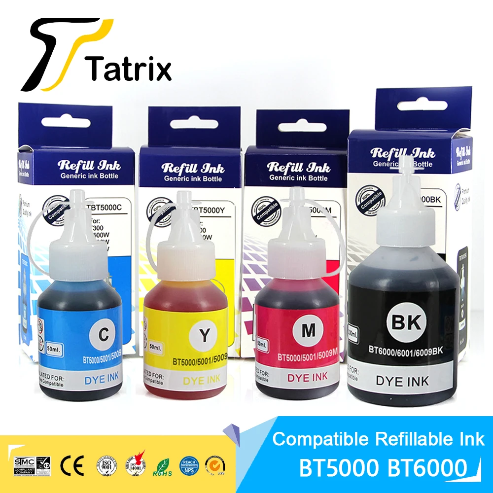 Tatrix Per Brother Bt6000/6001/6009 Bt5000/5001/5009 Inchiostro Dye Ricaricabile Adatto Per Brother Dcp-T300/Dcp-T500W/Dcp-T700W/Mfc-T800W
