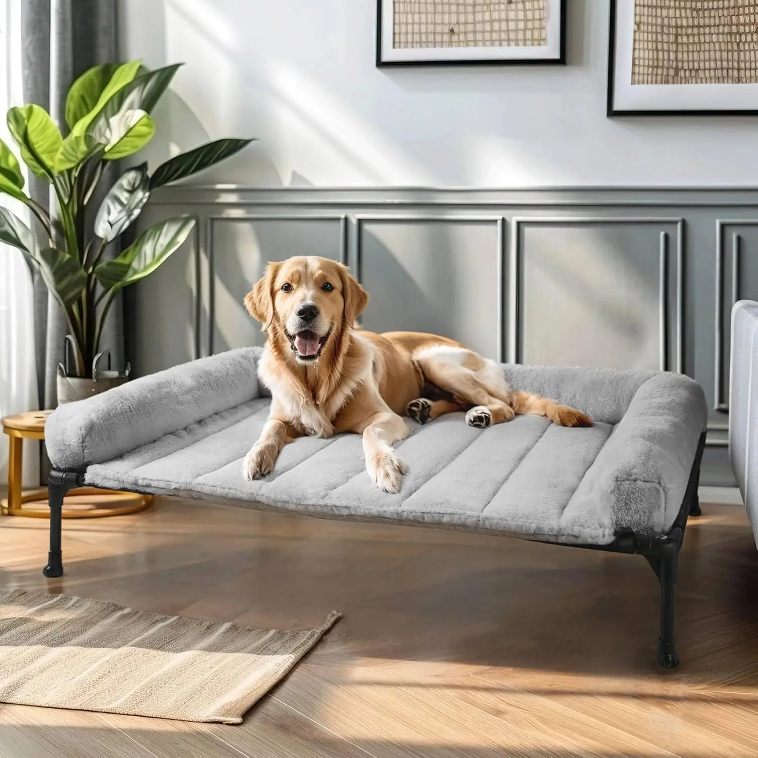 Elevated orthopedic dog bed with bolster - view 1