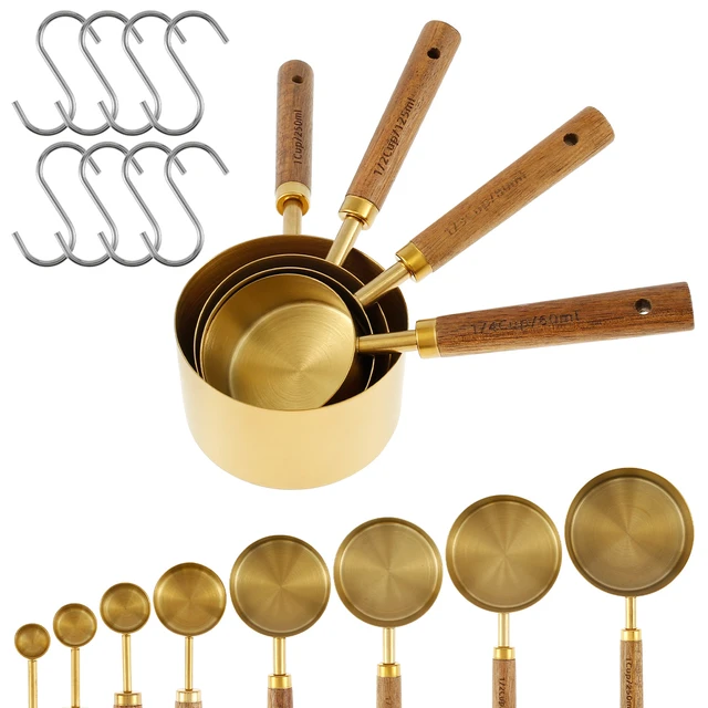  Gold Kitchen Utensils Set with Wooden Handle, 8 PCS