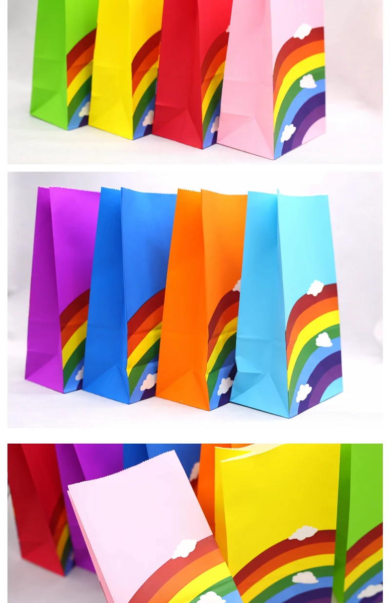 50/10 stücke Regenbogen Papier Geschenk Taschen DIY Süßigkeiten Cookie Verpackung Taschen Hochzeit Party Geburtstag Dekoration Taschen Vertikale Kraft Papier taschen – Detail 2