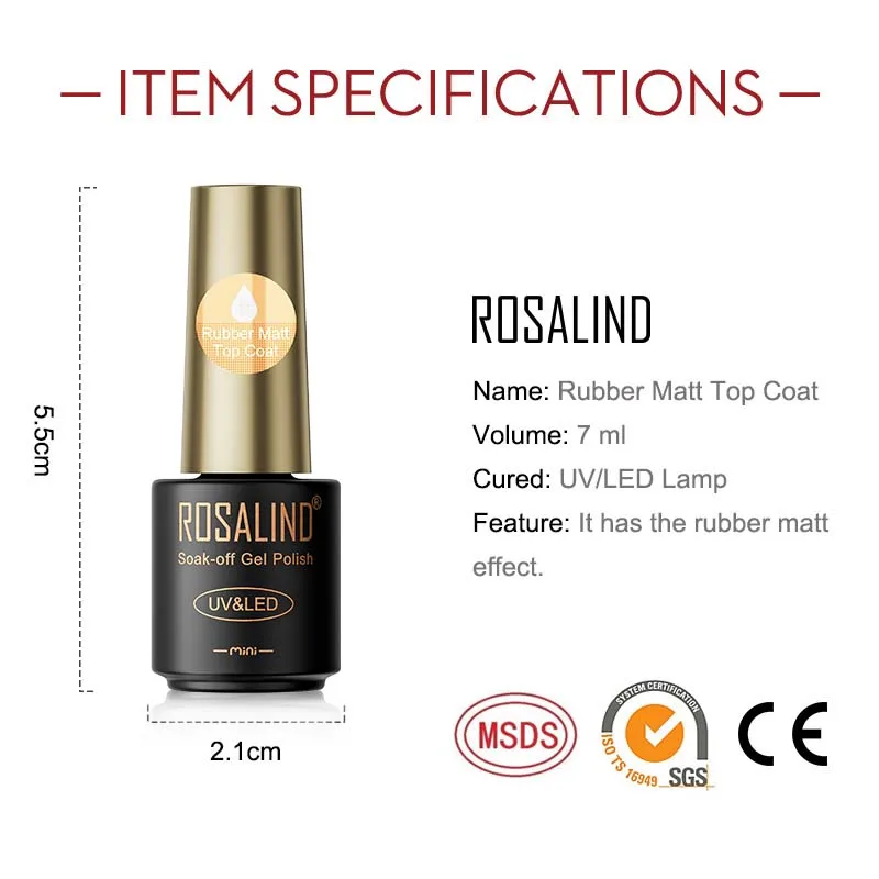 ROSALIND 7ML Matt Top Coat Nail Polish Lacquer Nail Gel Polish Vernis Semi Permanent Soak Off Gel Nail Polish Manicure Art 3