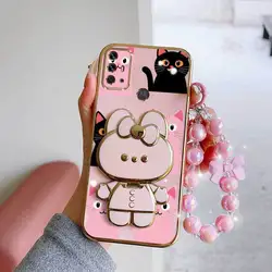Romantic Love Phone Case Set with Lanyard and Rabbit Stand - 3 Piece Protection Kit - Motorola Moto G30 (Pink)