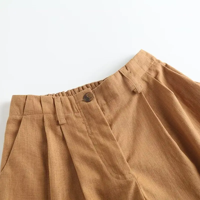 Maxdutti Fashion Office Lady Bermuda Vintage Shorts Women Loose Shorts Indie Folk Casual Linen  For 2023 Summer