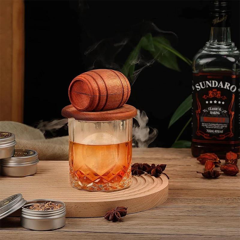 Cocktail Smoker cocktail smoker Barrel-shaped Smoker Kit Ice Ball Molds Cocktail Infuser Kit For Old Fashioned Drink Birthday Bourbon Whiskey Gifts