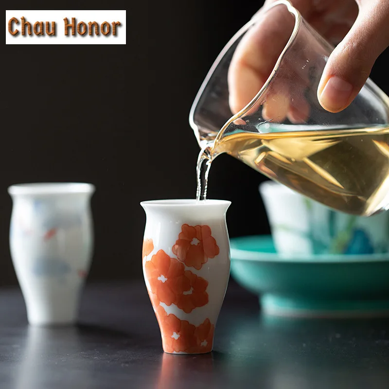 2pc/Set 40ml Pure Hand-painted Ceramic Smelling Cup Household Small Tea Cup Japanese Drinking Kung Fu Tea Set Single Master Cup
