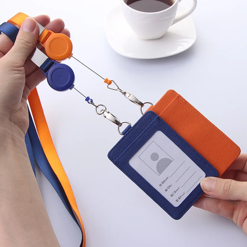 

DIY Solid Color Minimalist Patchwork ID Card Holder Bus Card Holder Staff Card Lanyard For Keys Phone DIY Hang Rope