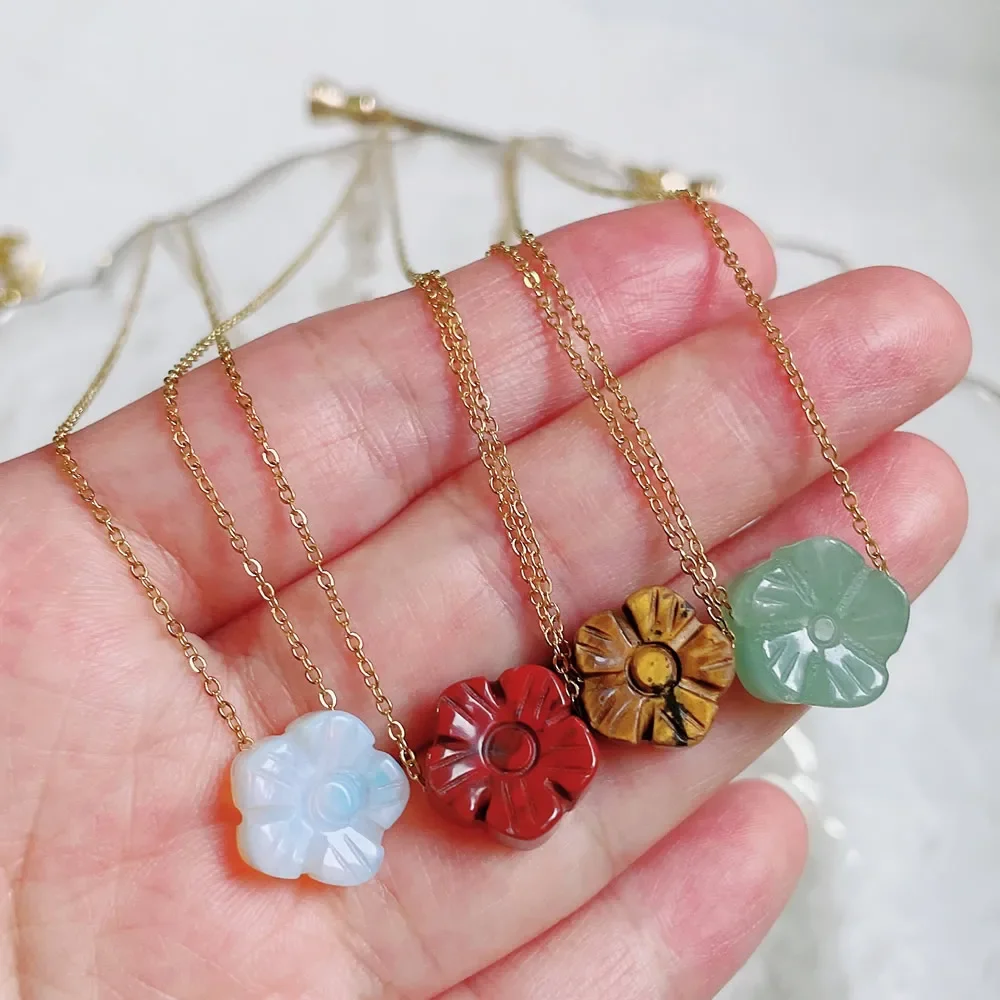 Natural Crystal Stone Pendant Necklace for Women Girls Cute
