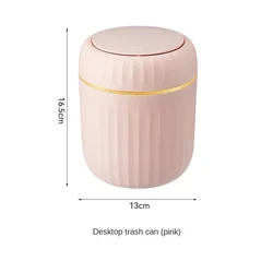 Compact Desktop Trash Can with Lid - Durable Plastic Organizer (Pink)