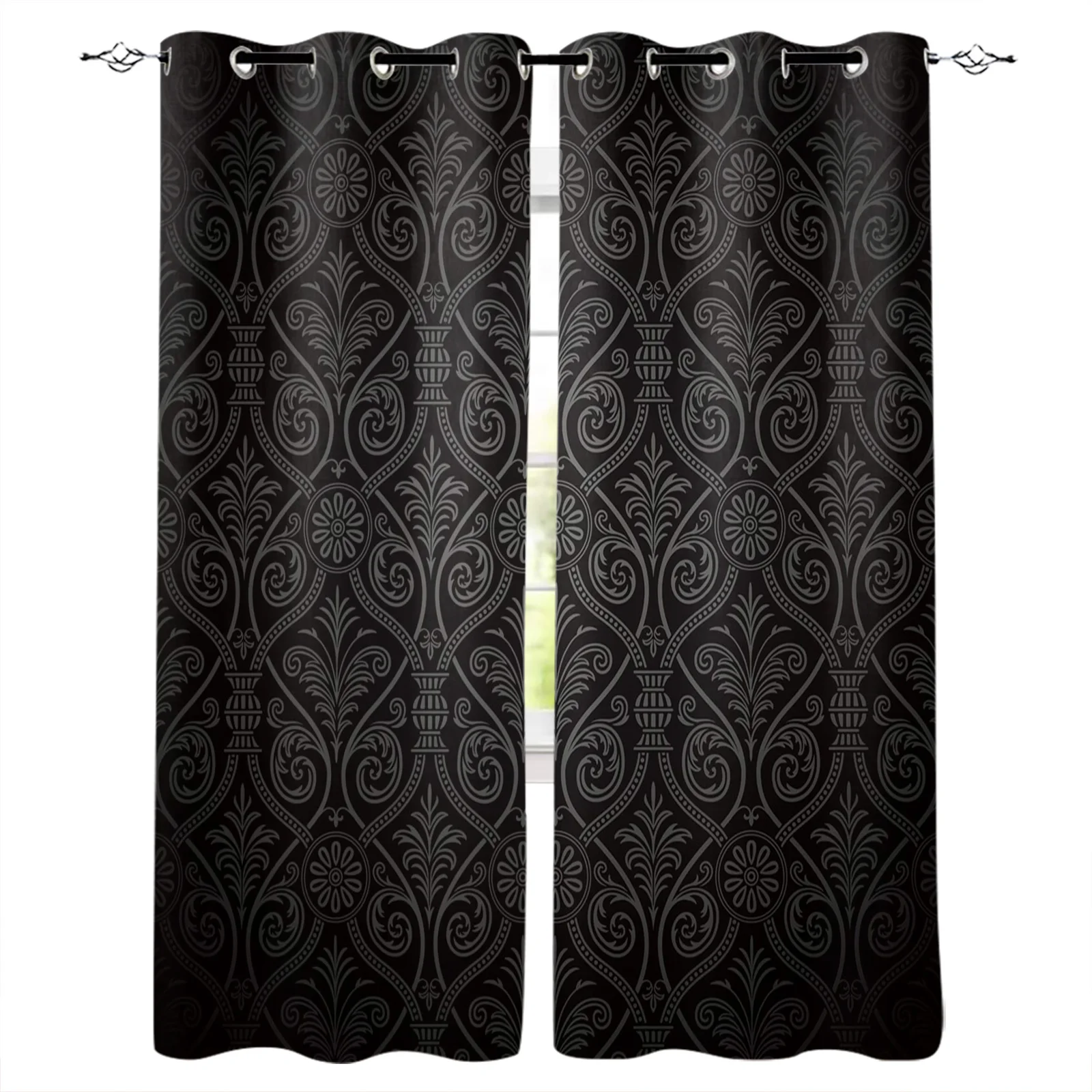 

Floral Black Texture Blackout Curtains Window Curtains for Bedroom Living Room Decor Window Treatments