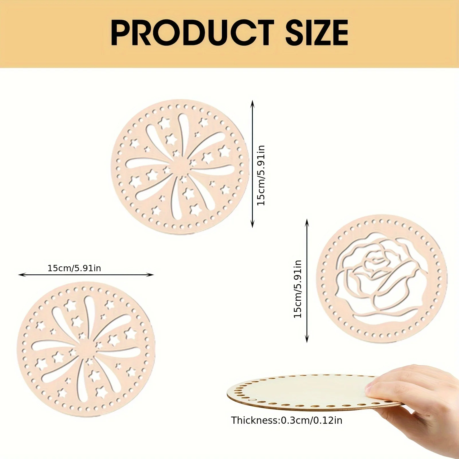 Apricot crochet basket base plate, DIY hand-woven supplies, used to make woven baskets, wooden crochet accessories