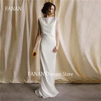 FANAN 한국 웨딩 드레스, 민소매 스윕 트레인, 아이보리 새틴 시스, 보트 넥, 맞춤 제작 신부 가운, 플러스 사이즈