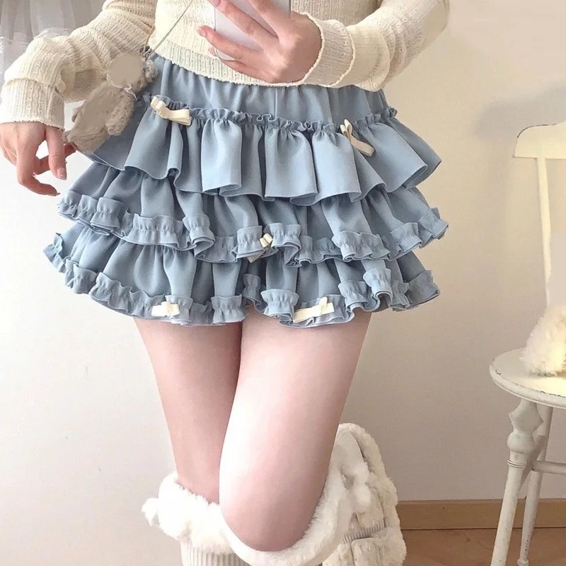 Women Short Skirt Female Elastic Waist Tutu Skirts Ruffled A-line Mini Pleated Cake Skirt 1