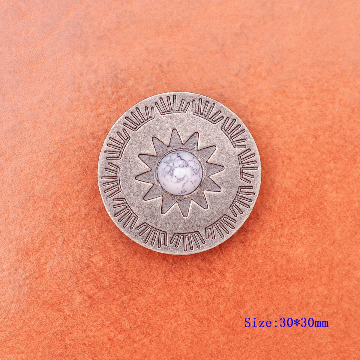 10 Stück 30 mm Antik Silber Ethno Sonne Totem Blume Lederhandwerk Gürtel Zubehör Hardware Himmelblau Türkis Concho Screwback – Detail 3