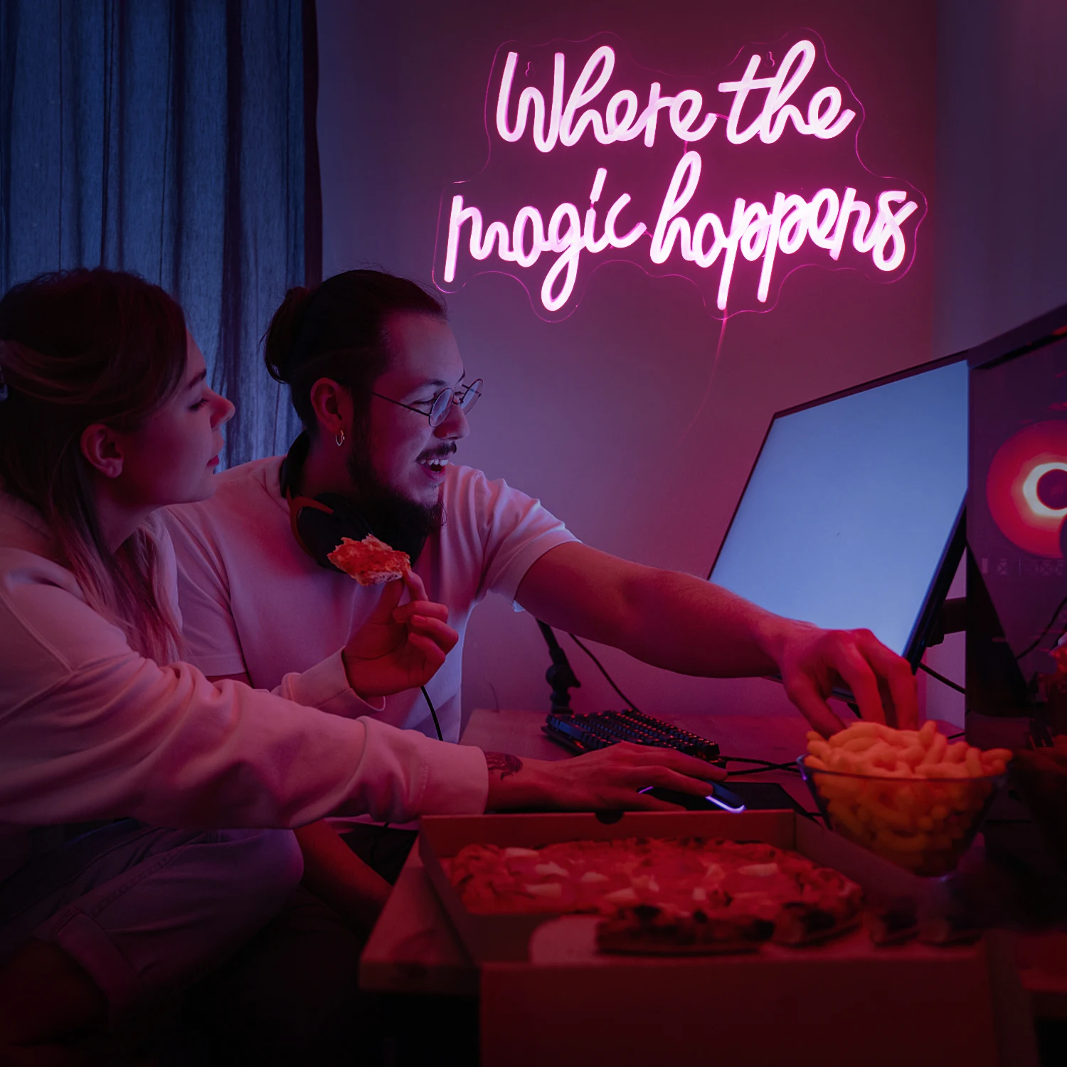 Where The Magic Happens LED Neon Sign Light for Gaming Study Room Wedding Birthday Party Bar Wall Lamps Acrylic Letter Light