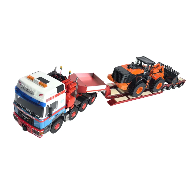 RC Heavy Loader Metal 4-axis 1/14 Trailer For 1/14 TAMIYA RC Tractor Truck Hydraulic Lift Detachable Gooseneck Drag Plate Parts 6