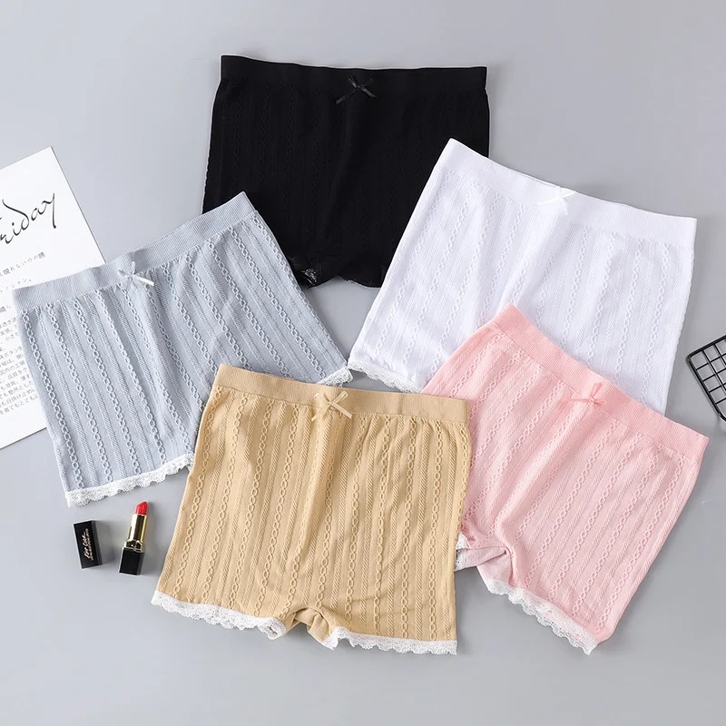 3pcs Women Safety Pants Set Mid waist Boxer Pants Ribbed Cotton Anti exposure Boxer safety pants