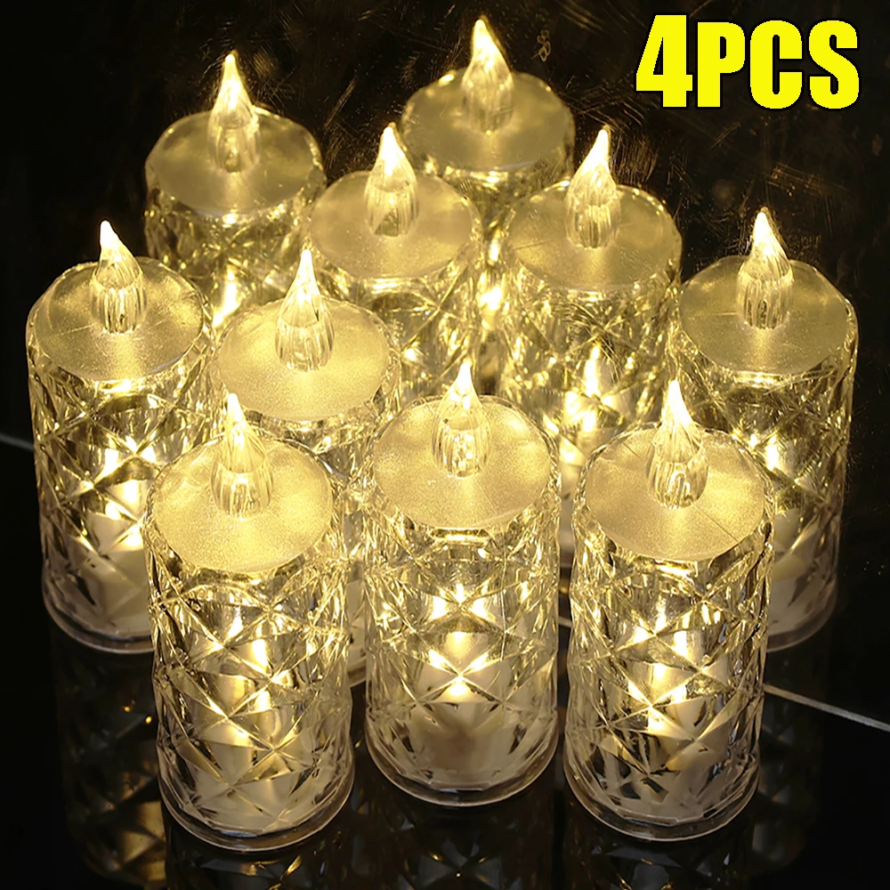 

4/1PCS LED Electronic Candle Lights Batteries Powered Flameless Transparent Tear Lamp Valentine Wedding Parties Decoration Lamps