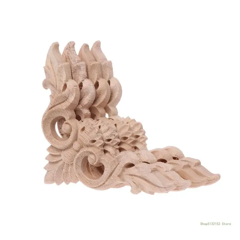Qx2E Cabina Armadio Con Cornice Non Verniciata, Applique Ad Angolo Con Fiori Intagliati In Legno, Qx2E 4 Pezzi/Set