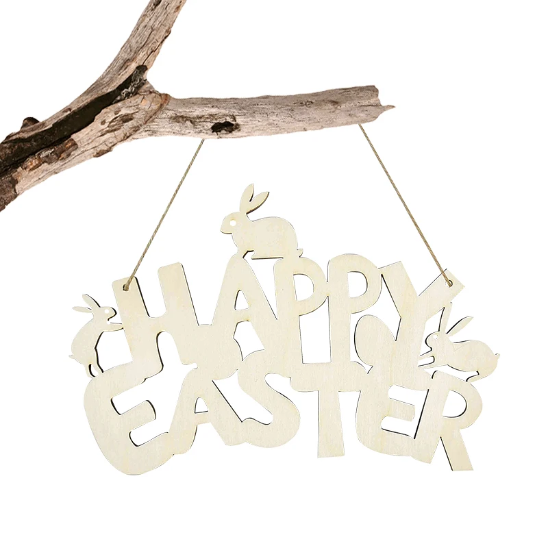 

Happy Easter Wooden Door Porch Hanging Plaque Sign Ornaments DIY Wood Craft Plaque Easter Party Wreath Decoration For Home