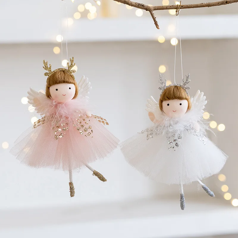 Christmas mesh skirt antlers angel girl doll pendant Christmas tree decoration small pendant children New Year gift