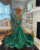 Green O Neck Long Prom Dress For Black Girls 2023 Beaded Rhinestone Birthday Party Dresses Mermaid Evening Gown Robe De Bal #2