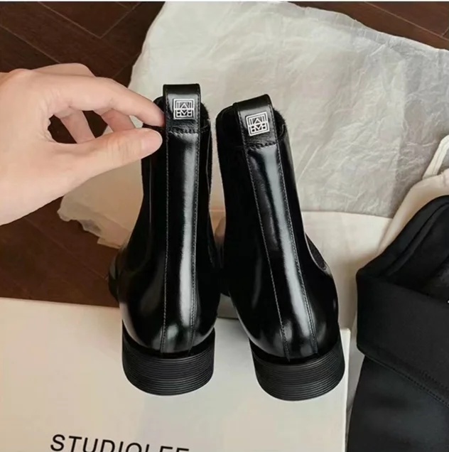 Herbst/Winter Neue Britischen Stil Square Headed Slim, Heels, Dicke Sohle, Echtes Leder Kurze Stiefel für_voghion.com
