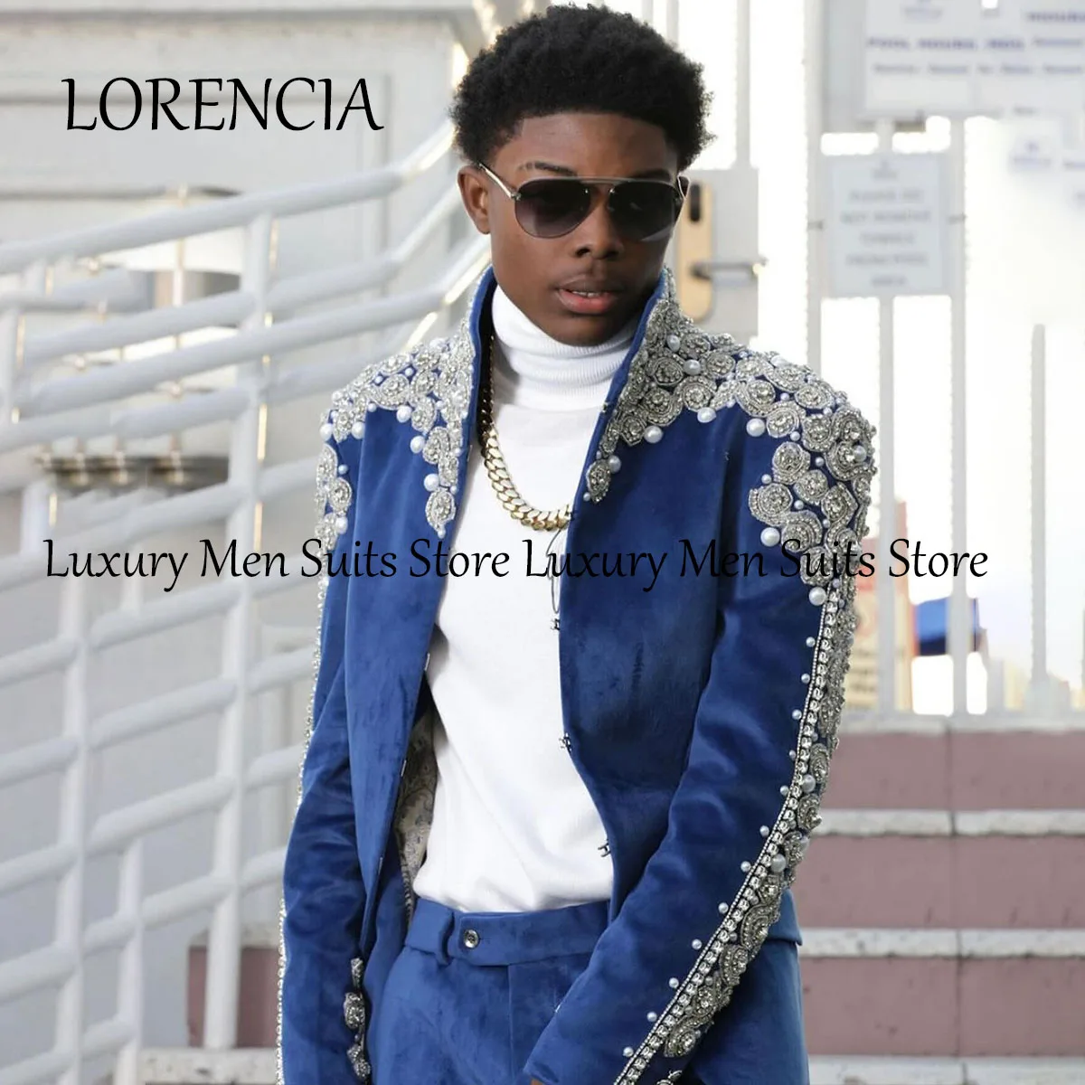 Diamond Men Suit For Wedding Luxury Beaded Crystal Groom Wear Tuxedo 2 Pieces Male Prom Blazer Slim Fit Costume Homme
