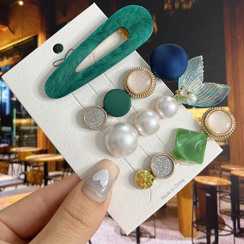 1 Set Fashion Pearl Acrylic Hair Clips for Women Girls Geometric Barrettes Hairpins Hairgrips Headwear Hair Accessories Jewelry hair accessory hair clip pearl hairpins