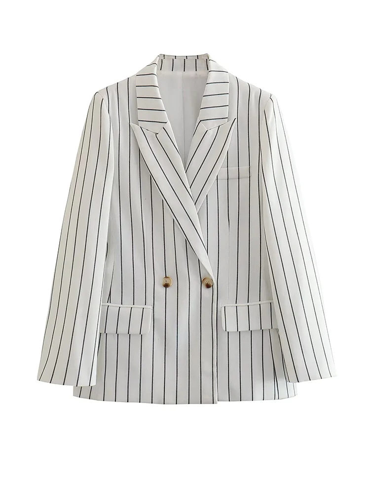TRAF GAL 2023 Autumn Fashion Striped Print Women Blazer Suits Long Sleeve Loose Jacket Coat Female Vintage Wide Pants Sets