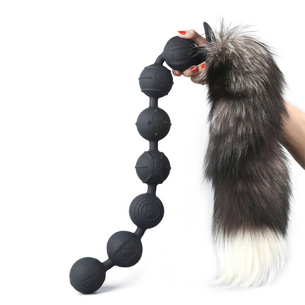 Dilatatore a sfera in silicone morbido anale per donne Coda di volpe Perline ano super lunghe Coda anale Gioco di ruolo Plug anale Mas_voghion.com