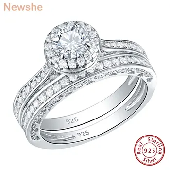 Newshe 2 Pieces Wedding Rings Set for Women Engagement 925 Sterling Silver 1.88Ct Brilliant Round White AAAAA Cz Ring Size 4-13 1
