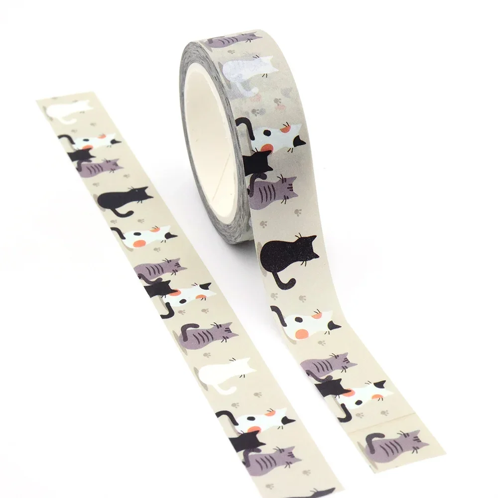 NEW 1PC 15mm x 10m Cute Black & White Cats Washi Tapes Adhesive Stationery for Craft Masking Washi Stickers Office supplies