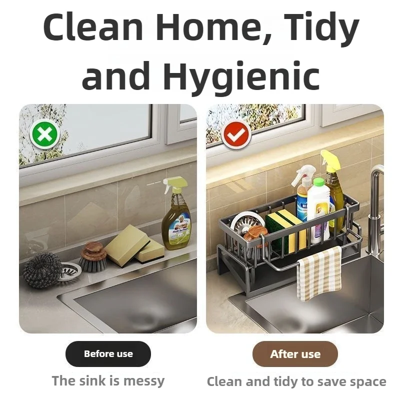 Kitchen Storage Rack Sink Sponge Holder Kitchen Organizer Multifunctional Sponge Rack Drainer Kitchen Shelf Sink Rag Dishwashing Detergent Dishcloth Organiser