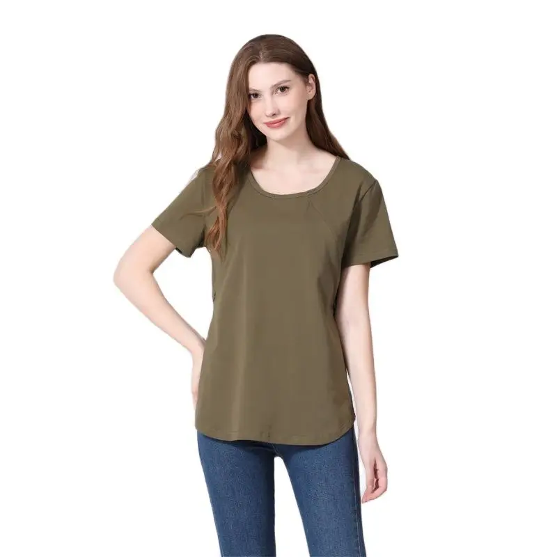 Emotion Moms New Women Maternel T-Shirt Short Sleeve Stretch Cotton Tops Zipper Breastfeeding Loose Pregnant Clothes Big Size 5
