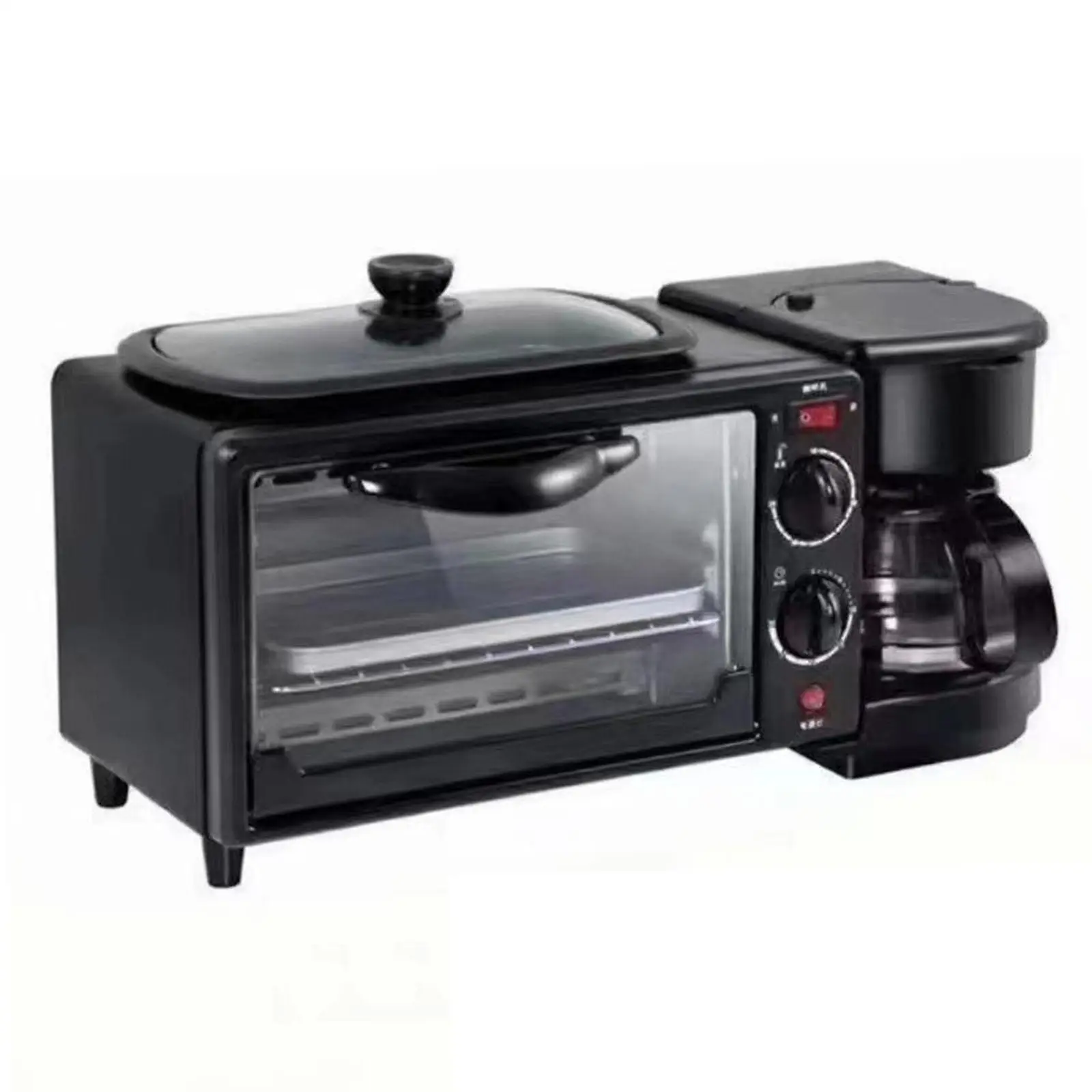 3 in 1 Breakfast Machine Small Kitchen Appliances with Glass Lid Toasters Oven Toaster Oven for Sausages Egg Sandwich Bread