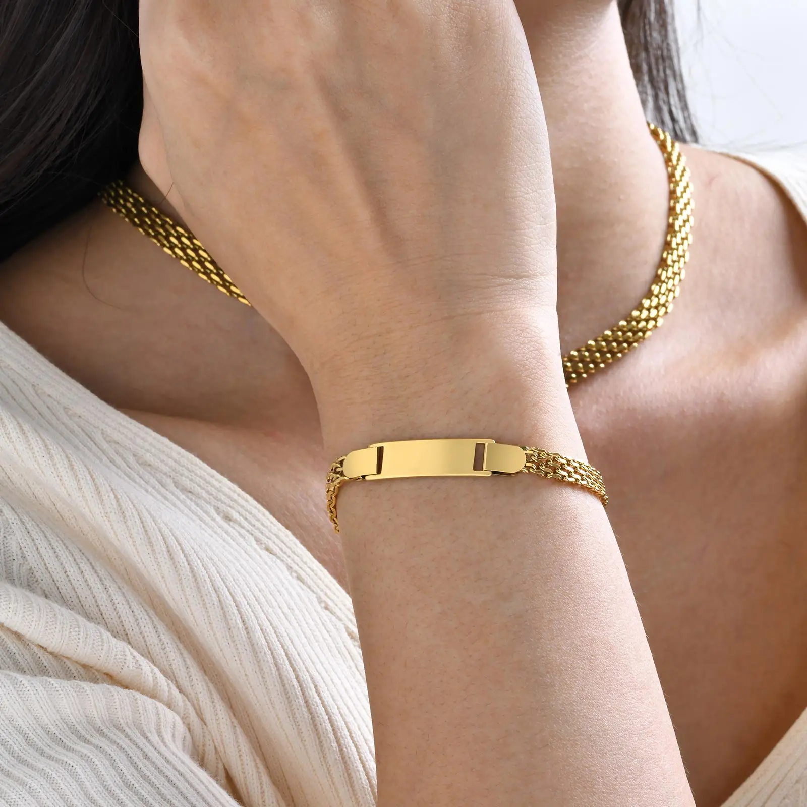 Vnox Bracciale Damigella D'Onore In Acciaio Inossidabile Personalizzabile – Catena A Barre Con Incisione Gratuita, Regolabile