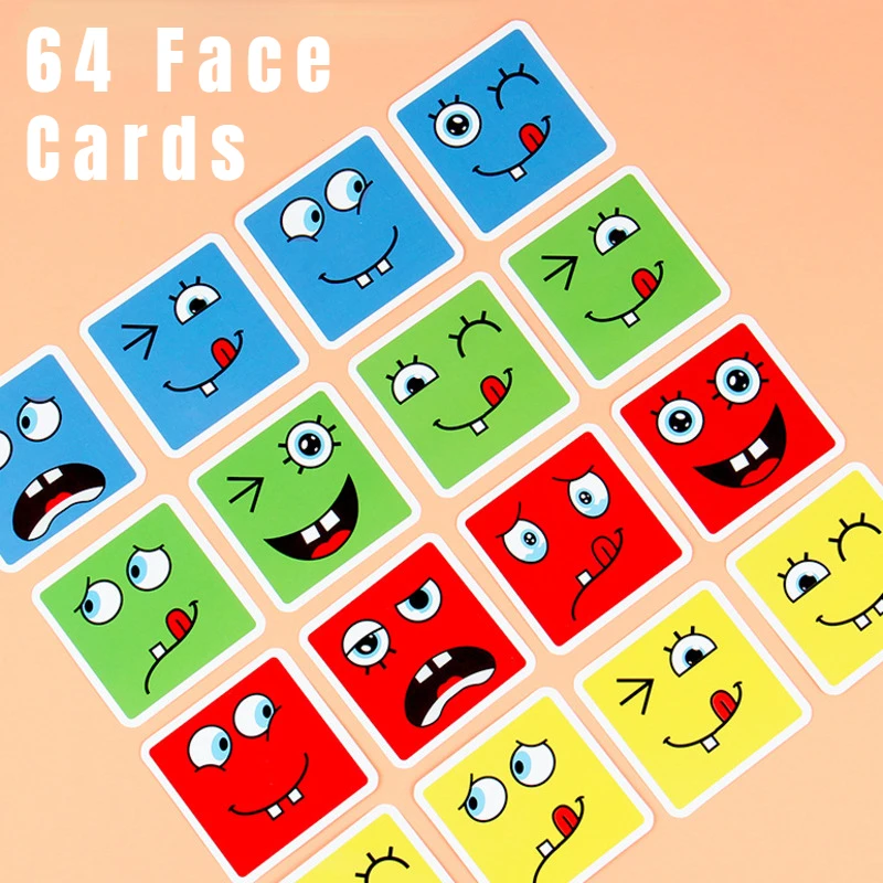 Cube Face Changing Building Blocks Cartoon Board Game Wooden Puzzle Montessori Anxiety Stress Relief Toys For Children Kids 3
