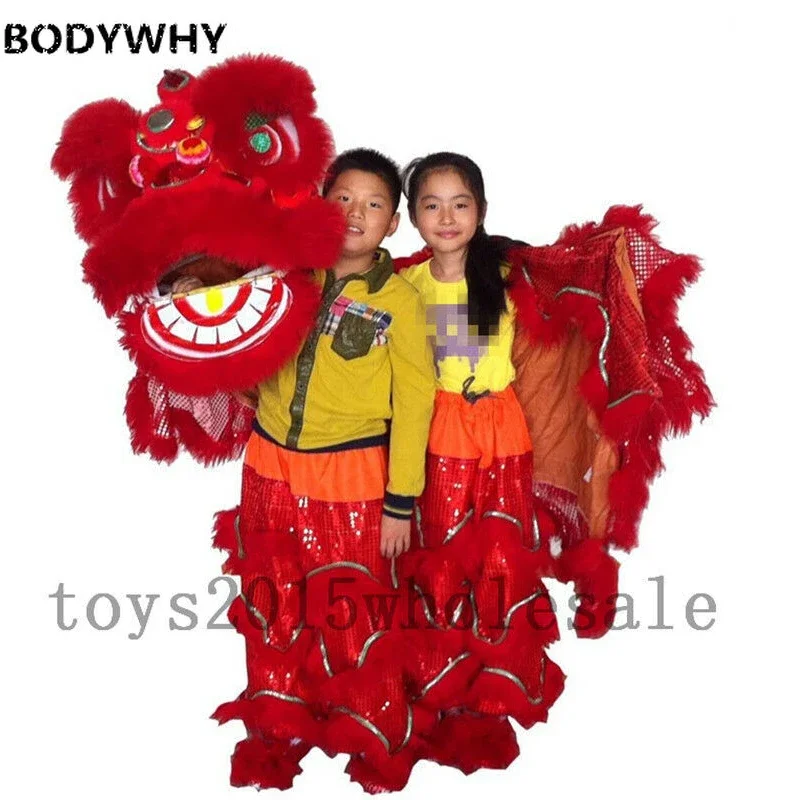 

Folk Art Lion Dance Mascot Costume Pure Wool Blend Southern Lion For Two Kids Performance Costume