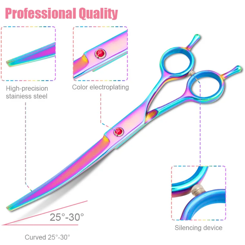 7.5inch Up Curved Pet Grooming Scissors Right and Left Hand Dog Grooming Hair Shears Professional Hairdressing Scissors