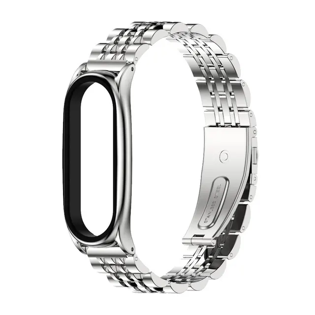 Strap For Xiaomi Mi Band 3 4 5 Wrist Metal Bracelet Screwless Stainless Steel MIband for Mi Band 4 3 5 Strap Wristbands Pulseira 11 Seven Silver