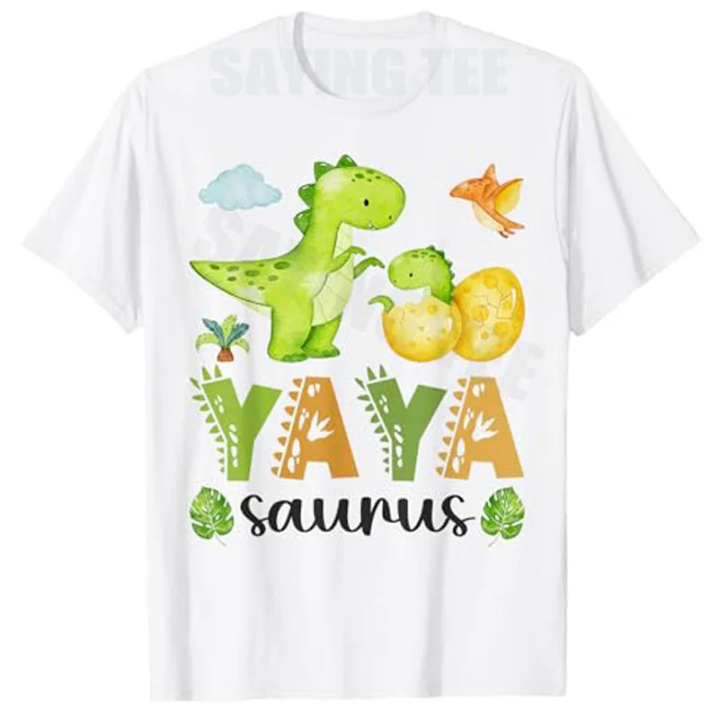 Yaya Saurus T-Rex Dinosaurier passendes T-Shirt zum Muttertag, süße Y2k-ästhetische Kleidung, Neuheitsgeschenk, kurzärmelige Blusen