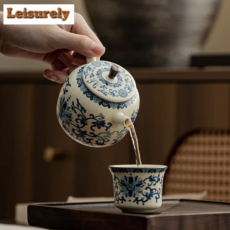 230ML Chinese Blessed Blue And White Teapot Boutique Ru Kiln Pot Tea Maker Kettle With Filter Chinese Tea Cha Supplies Craft