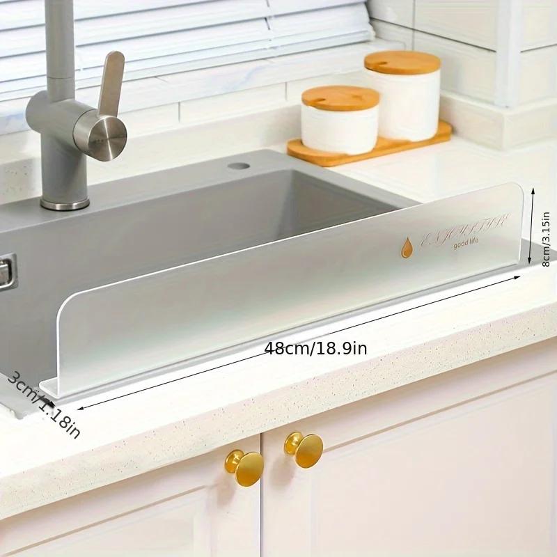Modern Acrylic Kitchen Sink Splash Guard-Square Water Barrier for Dishwashing and Hand Washing Sink Edge Protector Accessoriy