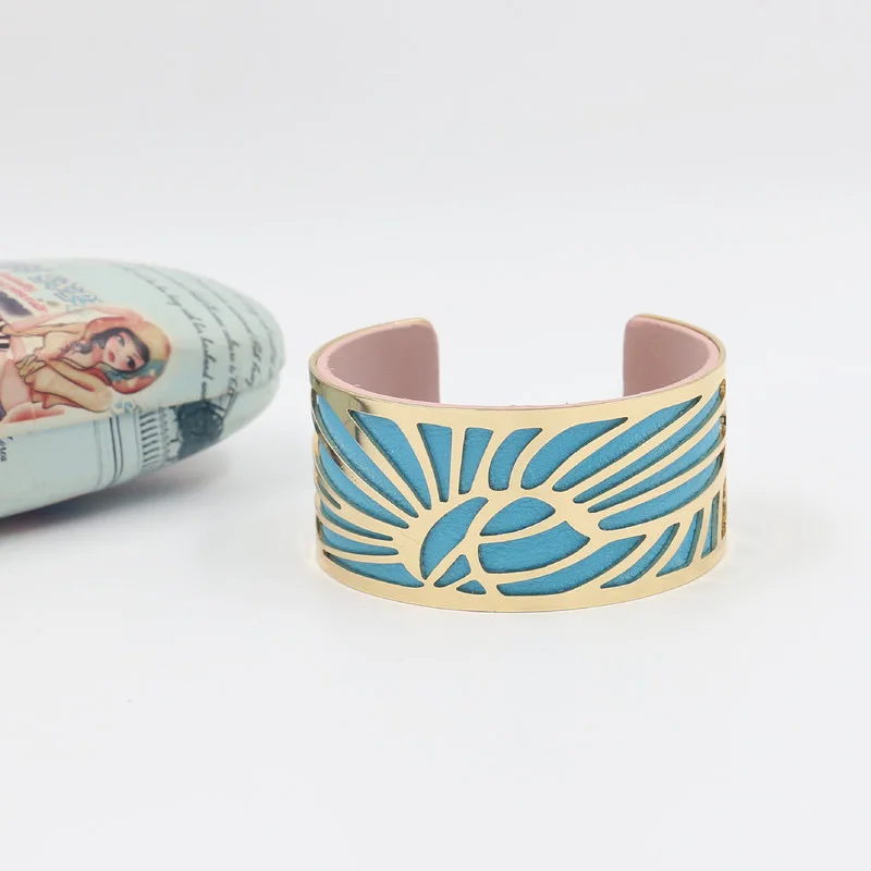 Retro Punk Hollow Opening Bangles Cuff Bracelet Interchangeable PU Leather for Women