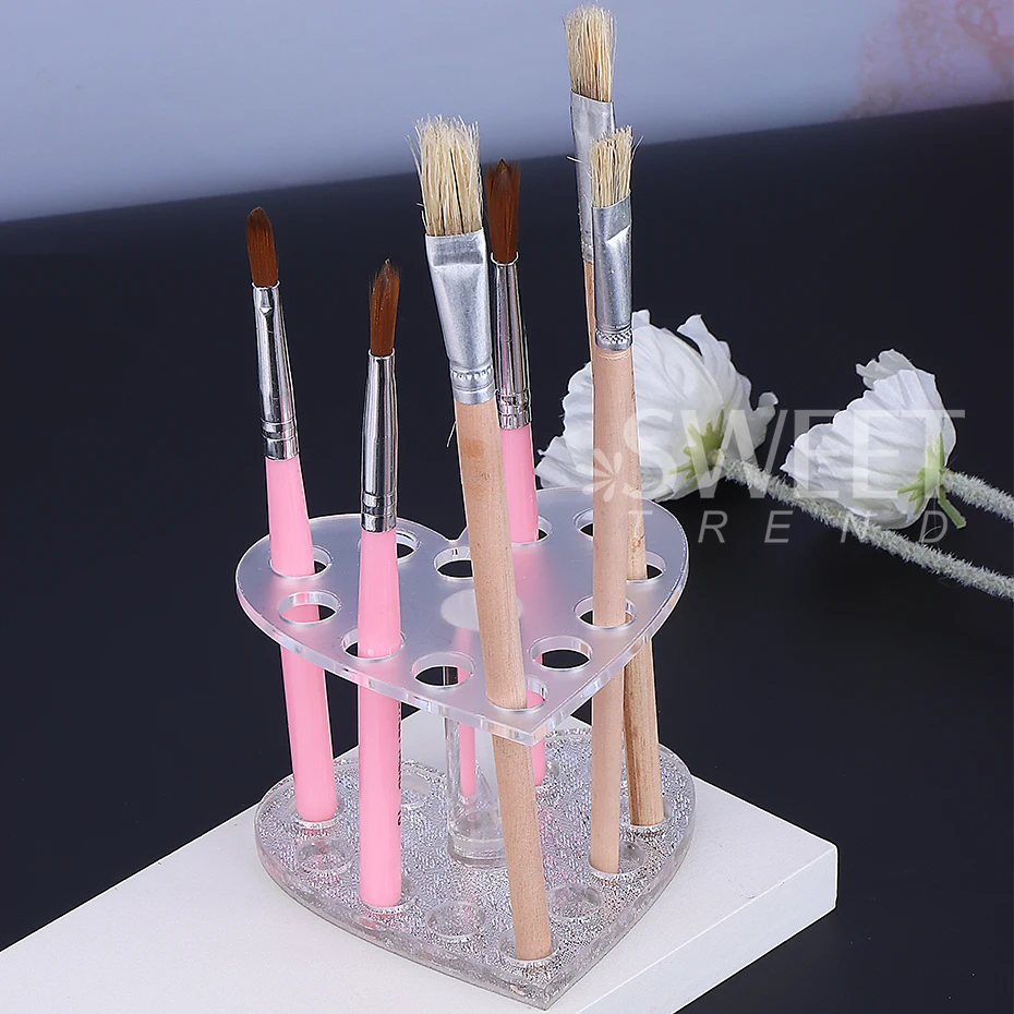 Nail Polish Brush Pen Holder Heart-shaped UV Gel Painting Pen Holder Display Stand Organizer Shelf Manicure Accessories Tools