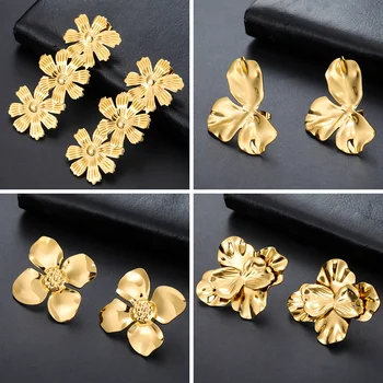 Cazador Stainless Steel Exaggerated Flower Women's Earrings Jewelry 2025 Trend 2Pcs Piercing Stud Earrings Party Wedding Gifts
