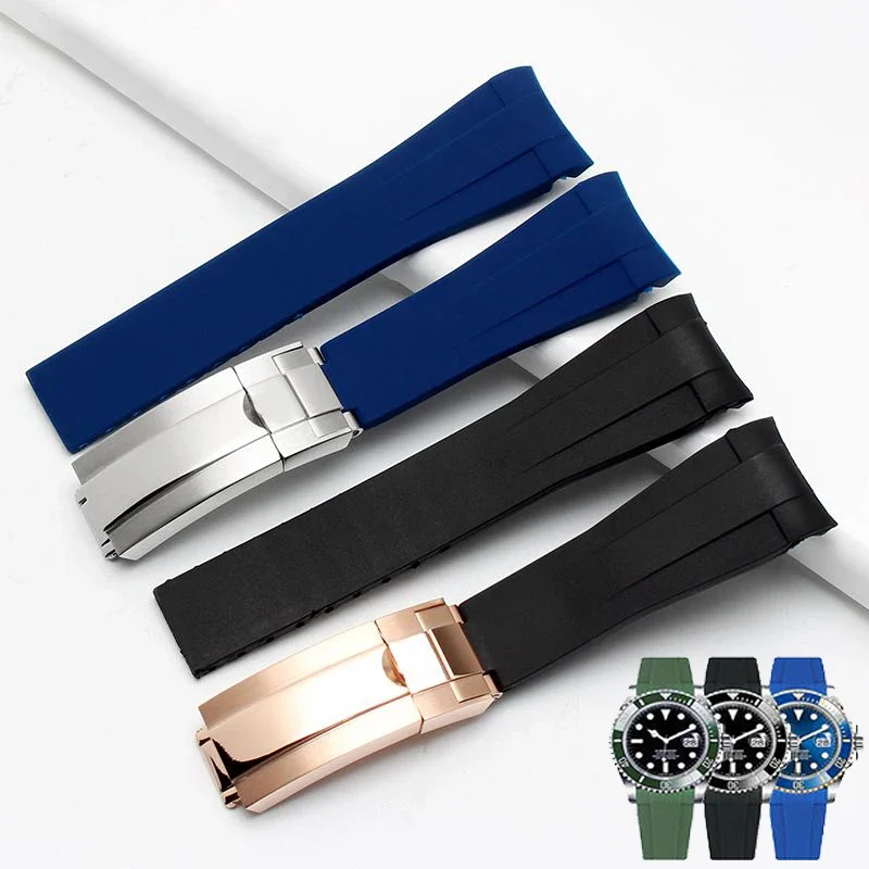 Cinturino In Gomma Per Rolex Daytona Green Submariner Gmt Explorer 20Mm 21Mm Cinturino In Silicone Impermeabile Con Estremità Curva