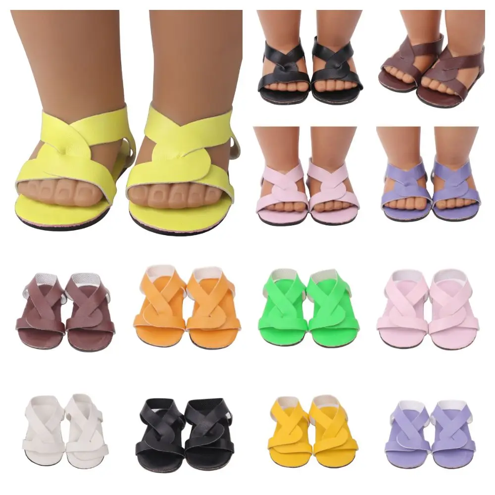 Fit 18 Pollici/43Cm Sandali In Pelle Per Bambole Moda Multicolor Cambia Vestiti Gioco Scarpe In Miniatura Che Giocano A Casa Pantofole Da Spiaggia Cos